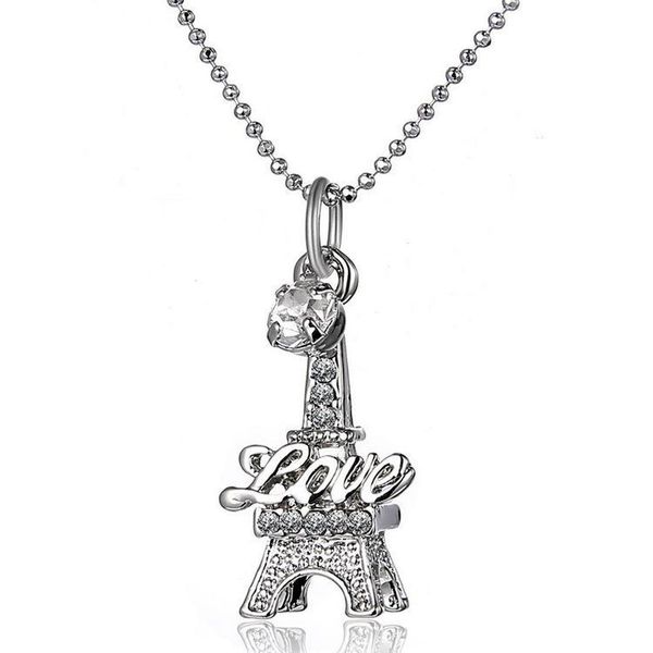 

2020 crystal eiffel tower necklace new alloy love wedding pendant necklace good jewelry for women girls birthday gift, Silver