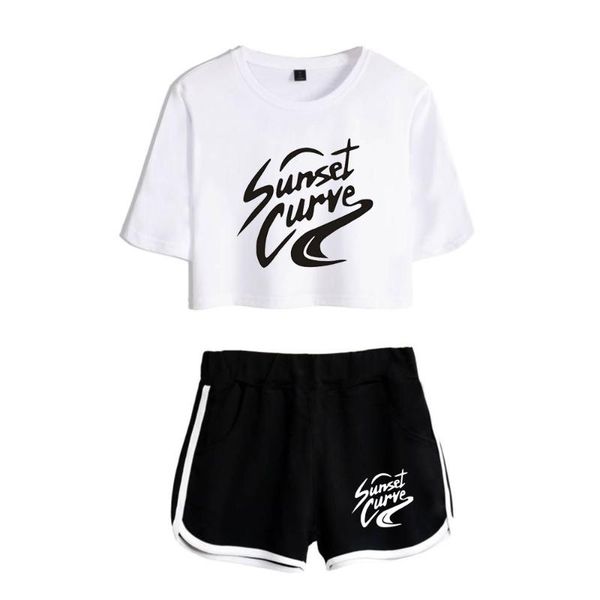 

women's t-shirt julie and the phantoms female women two piece set summer short sleeve crop shorts girls suit sets, White