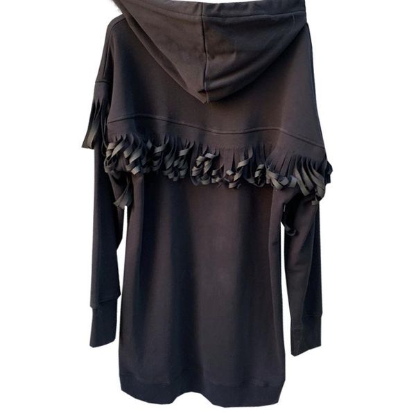 

women's hoodies & sweatshirts women hoodie 2021 mid-length fringed hooded sweatshirt, Black