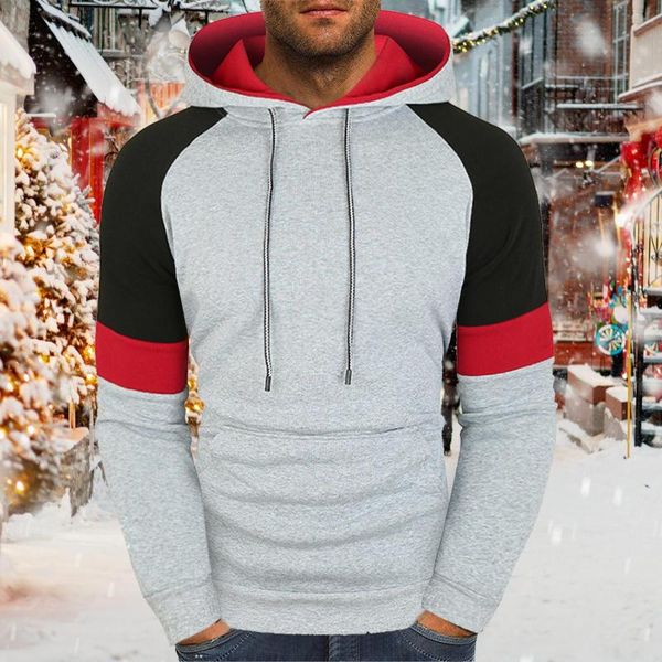 

men's hoodies & sweatshirts patchwork autumn and winter sports leisure thickened cotton stitching contrast hoodie streetwear casual, Black