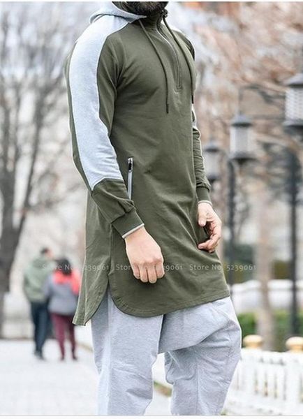 

ethnic clothing european and american men's robe solid color slim mid-length fashion hoodie 2021 leisure fitness plus size sportswear s, Red