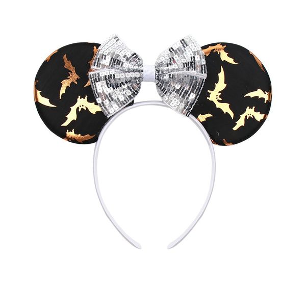 

4 colors american kids girl hair accessory halloween mouse ear with bow sequins design hair sticks girls hair clips, Slivery;white