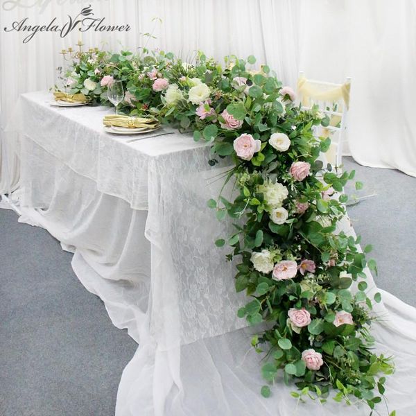 

decorative flowers & wreaths rose eucalyptus leaf table runners flower wedding arch decor artificial row arrangement event party backdrop wa