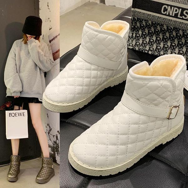 

boots qws casual snow women winter plus velvet flat platform booties female thicken keep warm ankle boot shoes, Black