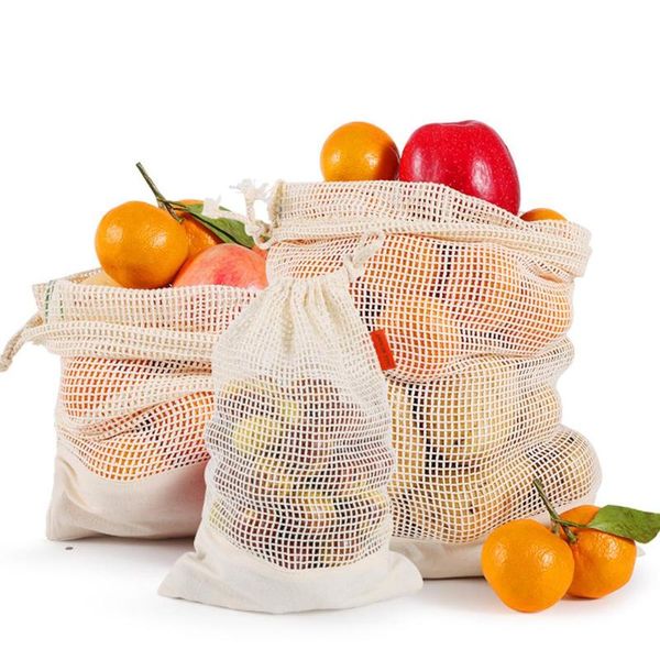 

storage bags reusable drawstring mesh fruit bag grocery shopping organic cotton tote eco-friendly biodegradable pocket