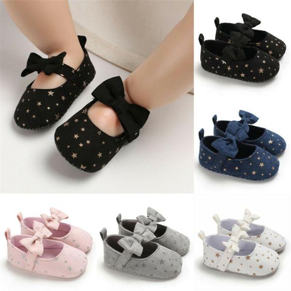 

first walkers toddler born baby girl soft sole bow star print hooked crib shoes anti-slip pram prewalker sneakers