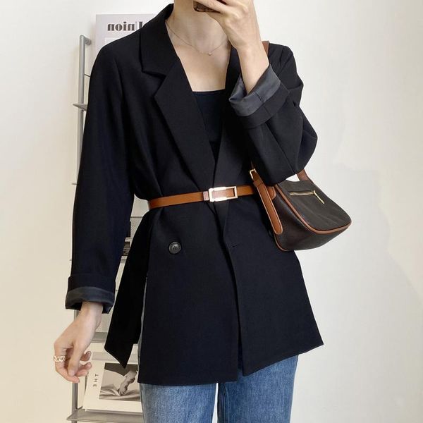 

spring autumn new 2021 loose black blazer jackets women's korean split solid color oversized v-neck long sleeve suit cardigan, White;black