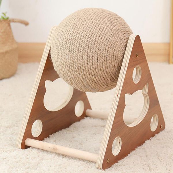 

cat toys solid wood grinding hand-wound sisal rope catching ball climbing frame scratching post pets