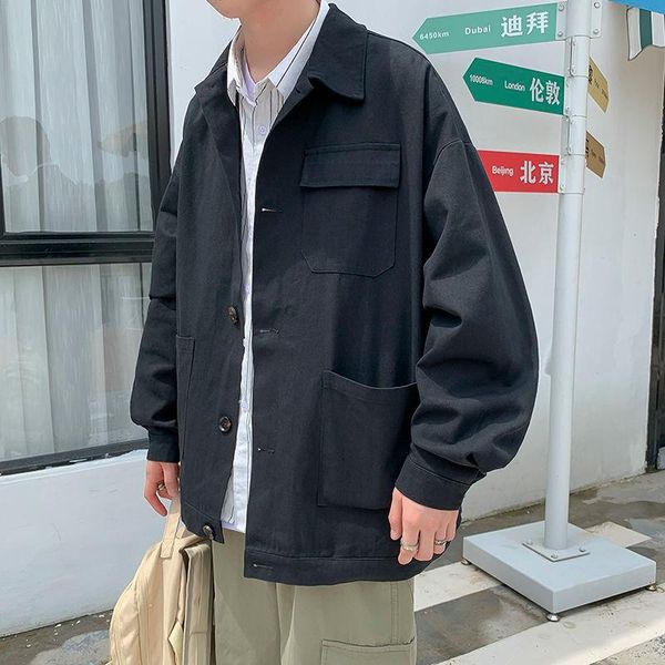 

men's jackets hip hop fashion oversize solid color overalls jacket harajuku japanese style casual streetwear men clothing, Black;brown
