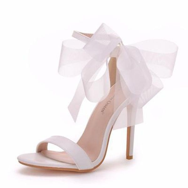 

dress shoes large size high heel sandal white bow thin peep toe roman breathable light, Black