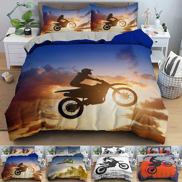 Copripiumino stampato in 3D Dirt Bike Copripiumino per pilota di motocross Copripiumino per motociclisti Sport estremi Set di biancheria da letto per bambini Ragazzi Adolescenti 210309