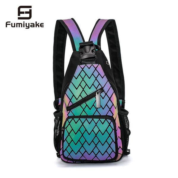 

backpack fashion women backpacks men geometric luminous chest bags with headphone hole school travel girl shoulder bagpack