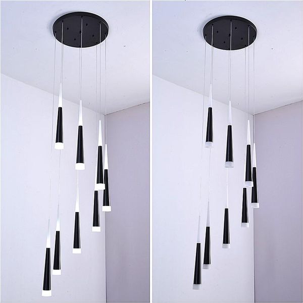 

modern led chandelier golden cone tube led light source device staircase decoration chandelier l lobby restaurant
