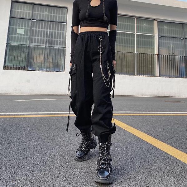 

women's pants & capris ribbons harem joggers women cargo streetwear hip hop casual pockets track male harajuku fashion trousers summer, Black;white