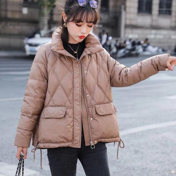 

women's down & parkas winter women ultra light stand collar 90% white duck short casual female loose warm coat snow outwear, Black