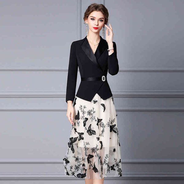 

Casual Dresses Zhili suit dress women's summer style celebrity temperament high grade embroidery Nail Drill show thin mesh long skirt F8BI, Black;gray