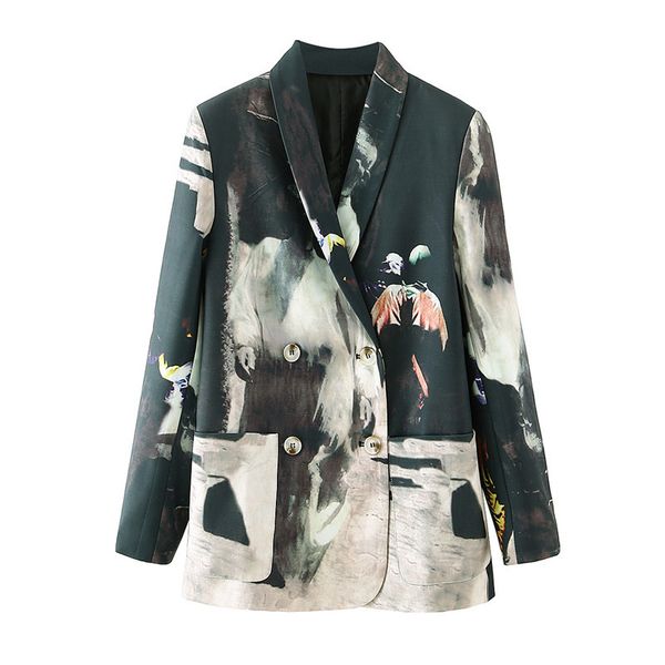 

2021 new fashion single button tie-dye print coat women vintage long sleeve pockets female outerwear chic girls blazer hn0r, White;black