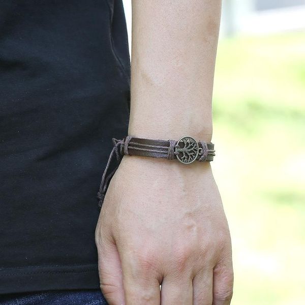 

eif dock metal tree of life charm leather rope chain bracelets for women male length adjustable punk jewelry drop jllgmi