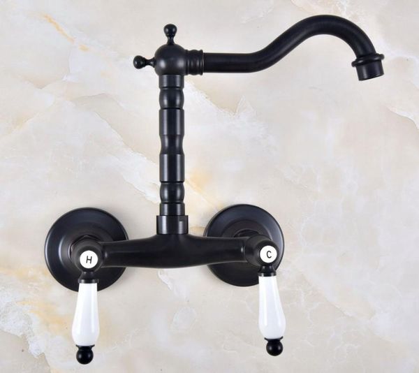 

bathroom sink faucets black oil rubbed bronze kitchen faucet mixer tap swivel spout wall mounted double handles mnf836