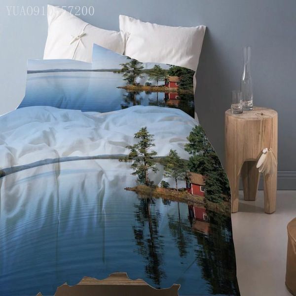 

bedding sets lake landscape set 3d natural scenery duvet cover pillowcase single twin king  size pography bedclothes