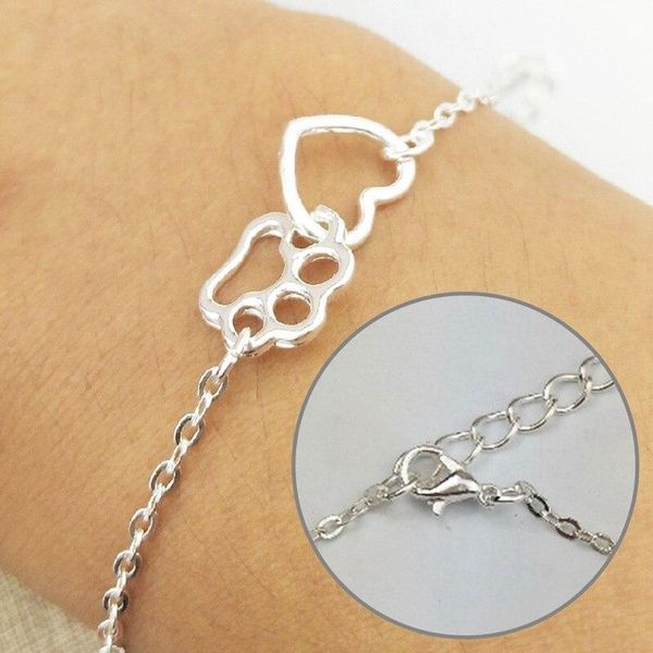 

charm bracelets shellhard cute animal tassut cat dog love heart bracelet for women pulseras hollow pet footprint, Golden;silver