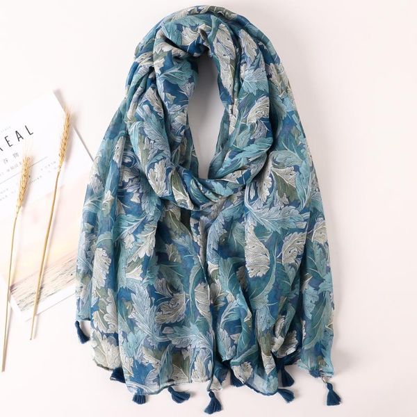 

scarves 2021 autumn cotton pashmina shawl lady wrap warm winter flower design print female foulard beach stoles scarf, Blue;gray