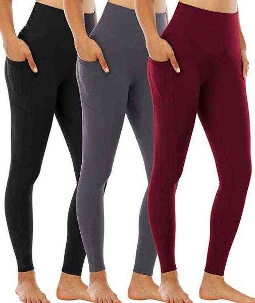 

yoga pants with pockets for women high waist workout pants leggings for women gym designer elastic fitness lady overall full tights, Black
