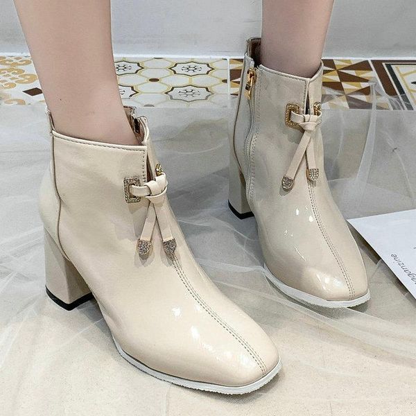 

boots plus size 35-50 nice women ankle rain winter autumn square toes elegant shoes woman high heels ladies soft dress boot, Black