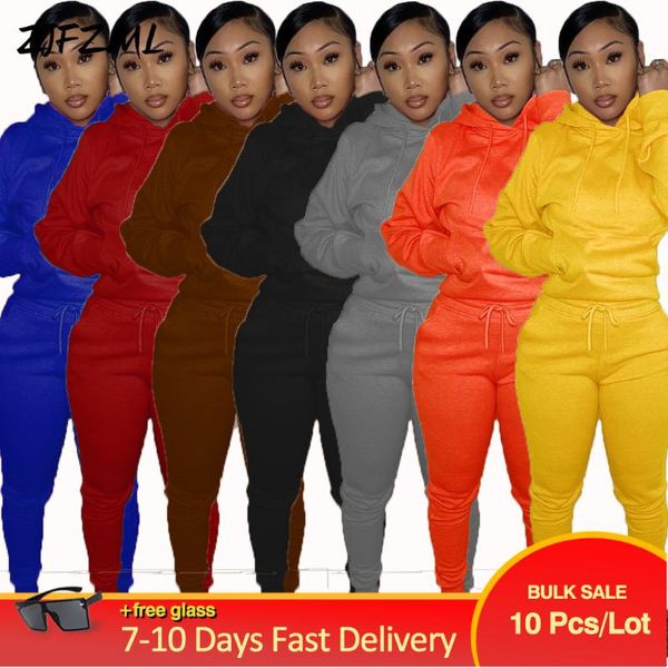 

women's two piece pants wholesale bulk items lots sweatsuit casual workout hooded long sleeve pocket hoodie+high waist sport sweatpant, White