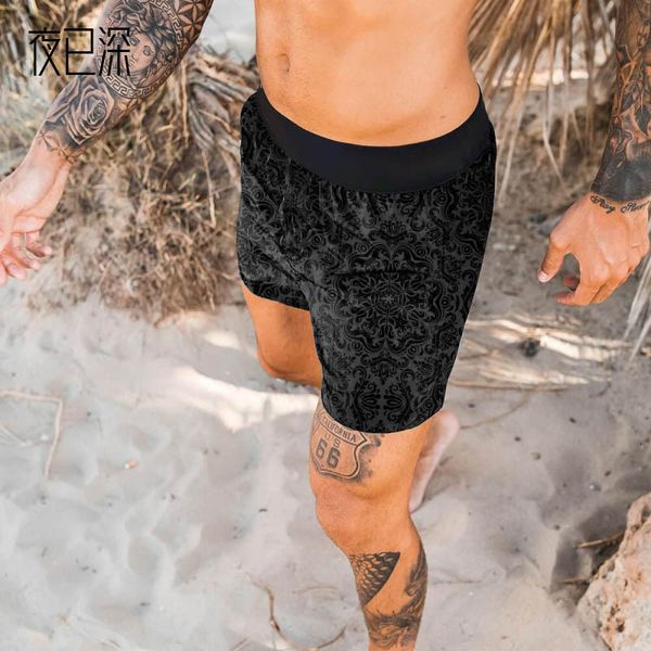 

2021 spring black print casual quick dry beach pants for men, Black;green