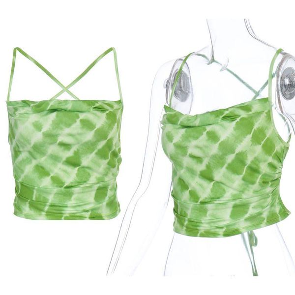 

women's tanks & camis women sleeveless tie-dye crop backless strappy bandage camisole vest q1qa, White