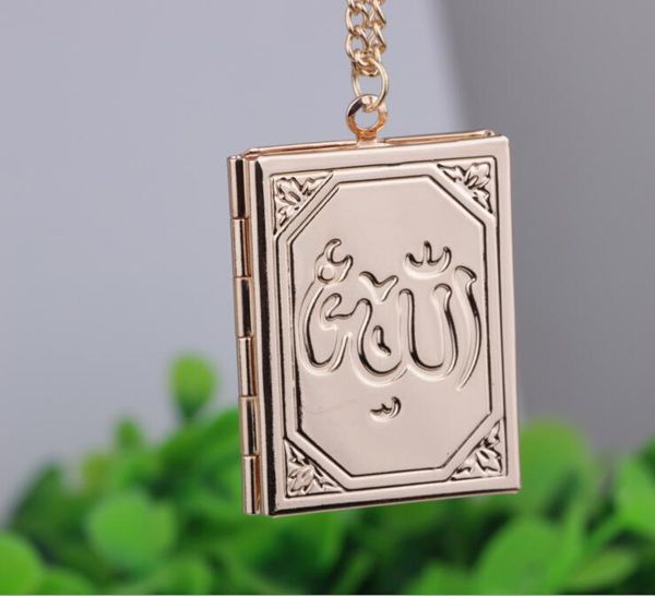 

pendant necklaces silver color muhammad muslim islamic quran koran books loket chain for women & men religion