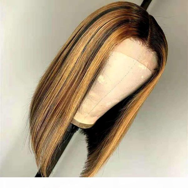 

13x4 highlight straight bob lace front wig human hair wigs, Black;brown