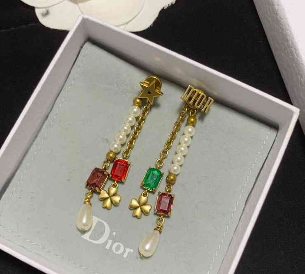 

luxury designer fashion jewelry 21 crystal earrings d family tassel pearl letter net red, Red;brown
