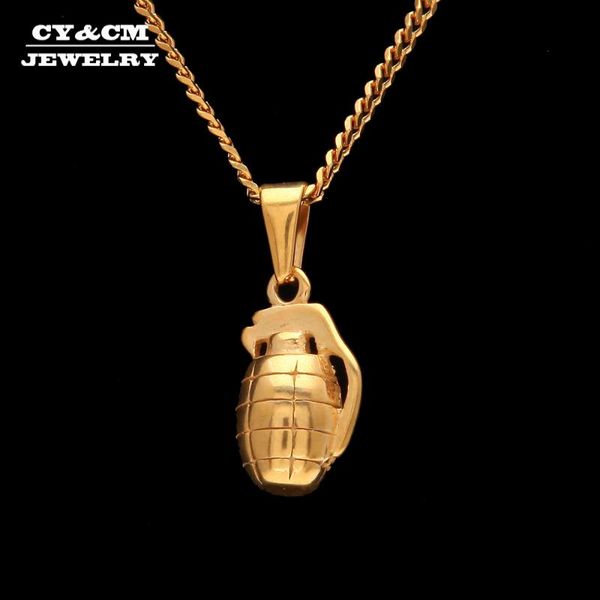 

pendant necklaces cy&cm stainless steel hand grenades shape hip hop charm necklace men punk jewelry american style gold silver color chain