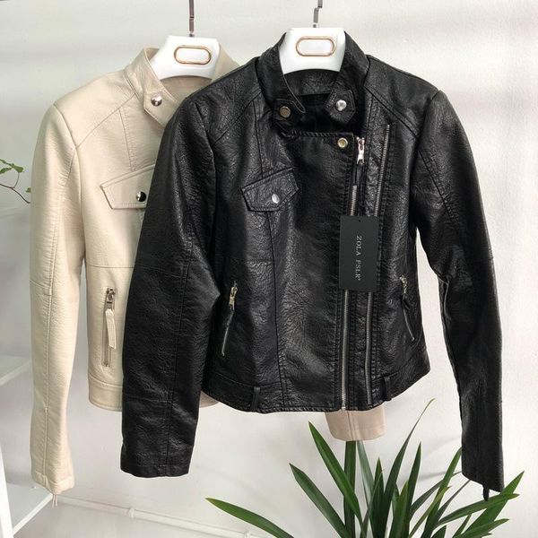 

women's leather & faux 2021 black women pu jacket spring autumn slim outerwear ladies soft biker female coat