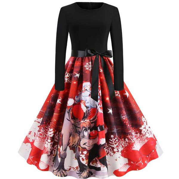 

casual dresses women christmas santas claus printed large swing rockabilly robe vintage holiday party gowns ladies xmas vestido, Black;gray