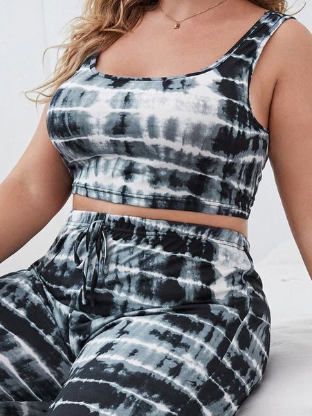 

plus tie dye crop sleep tank 57zm#, Black;white