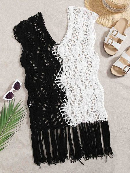 

color block fringe trim cover up w3gl#, White;black