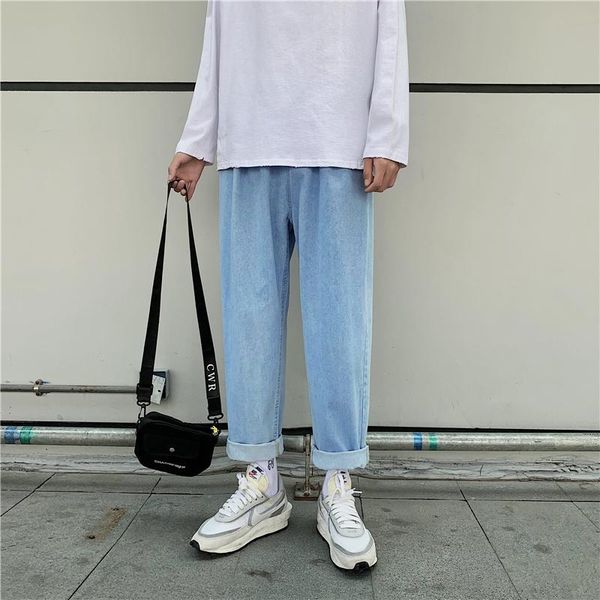 

spring autumn summer straight jeans men's korean loose casual wide-leg jeans mens harajuku streetwear hip-hop ankle-length pants, Blue