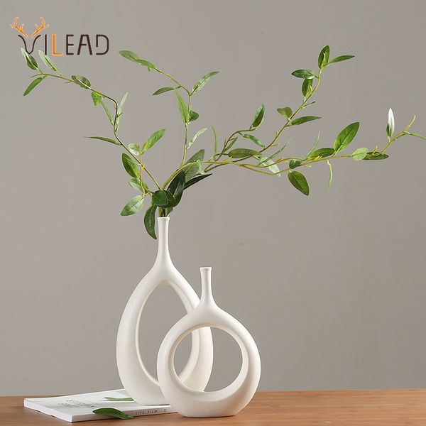 Vilaad ceramica vaso di fiori figurine nordic moderno vasi di fiori soggiorno desktop cilindro vaso interno sculture decorative 210310