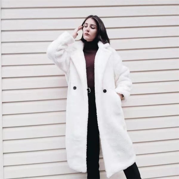 

bbwm autumn winter women beige teddy coat stylish female thick warm cashmere jacket casual girls streetwear 211020, Black