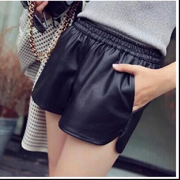 

s xxl new pu leather shorts womens black short pants with pockets loose casual shorts dk6162, White;black