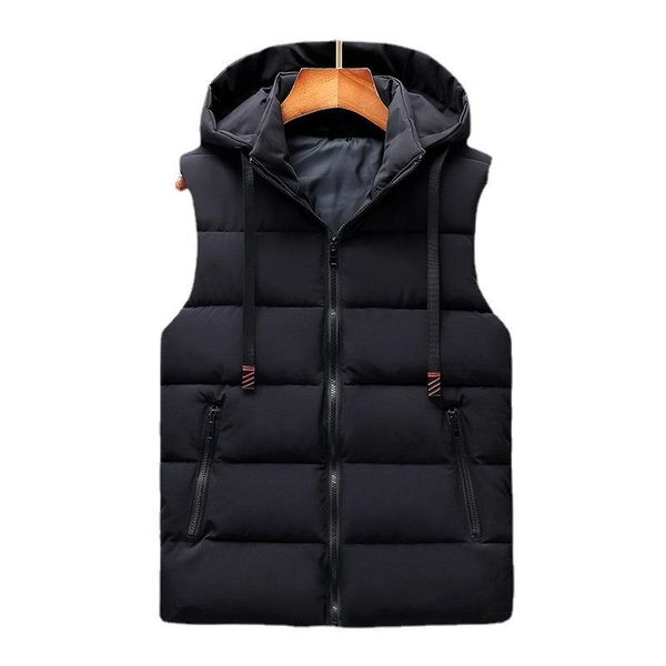 

men's vests vest winter down casual waistcoat sleeveless jacket plus size 6xl warm overcoats hat detachable, Black;white