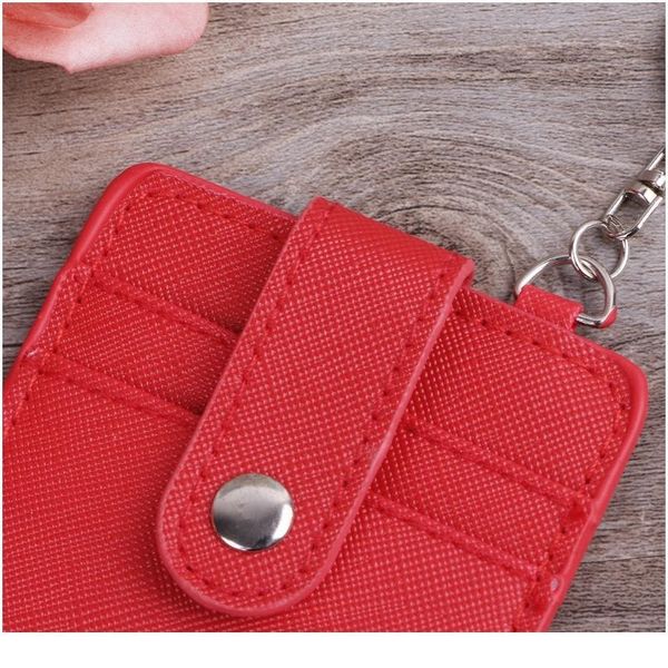 

new 6 color men women portable id card holder leather bus cards cover case office work keychain keyring too jllwkh