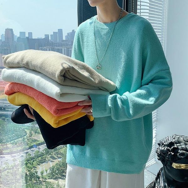 

men's sweaters 2021 men pullover sweater autumn fashion casual loose thick o-neck wool knitted oversize harajuku streetwear knitwear, White;black