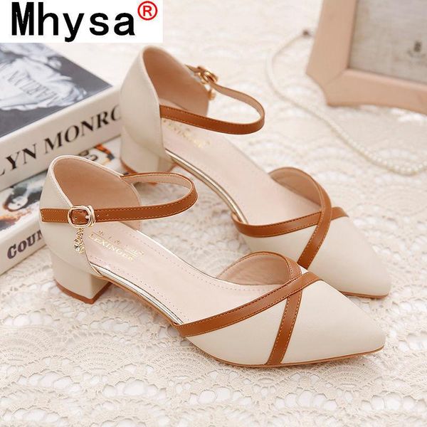 

sandals baotou women spring summer style buckle thick heel with all-match color matching pointed shoes casual women's, Black