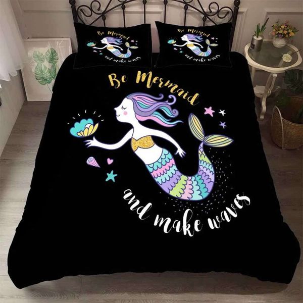 

home girls bedding sets wave mermaid good black bed quilt set single double king duvet cover child room comforter set