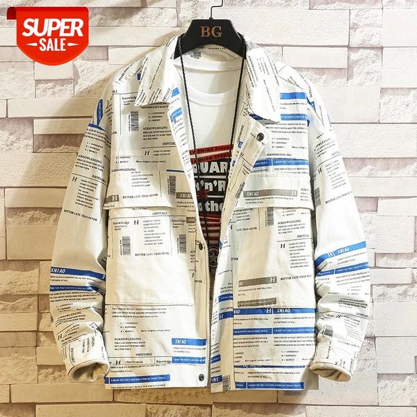 

casual england style new 2020 spring autumn cargo white print jacket men's brand clothes plus oversize m-5xl #cj9v, Black;brown