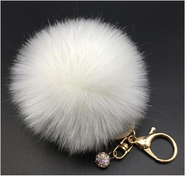 

12 colors 8cm handbag bunny cute bag rhinestone blank fluffy rabbit fur pom pom ball keychain to locate keys stylish qylfjm, Silver